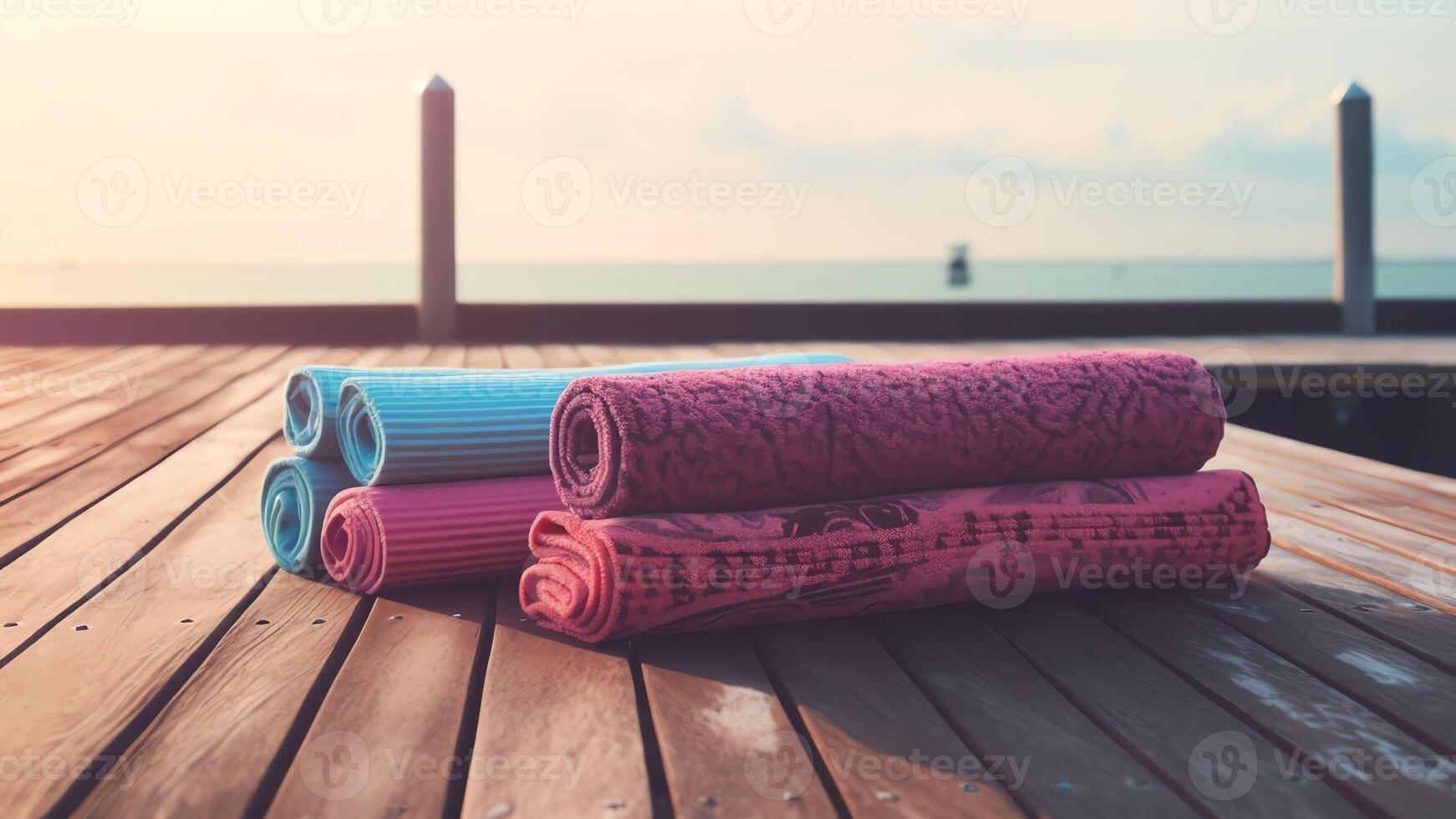 AI Generative Horizontal photo group young sporty people wearing activewear holding yoga mats standing near wall before or after training healthcare and active lifestyle concept banner for websi