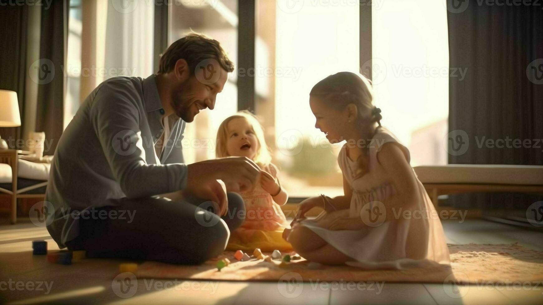 AI Generative Married couple and small adorable daughter lying on wooden warm floor at modern home drawing on paper album with colored pencils Having fun child development family leisure activity hobb 26927519 image
