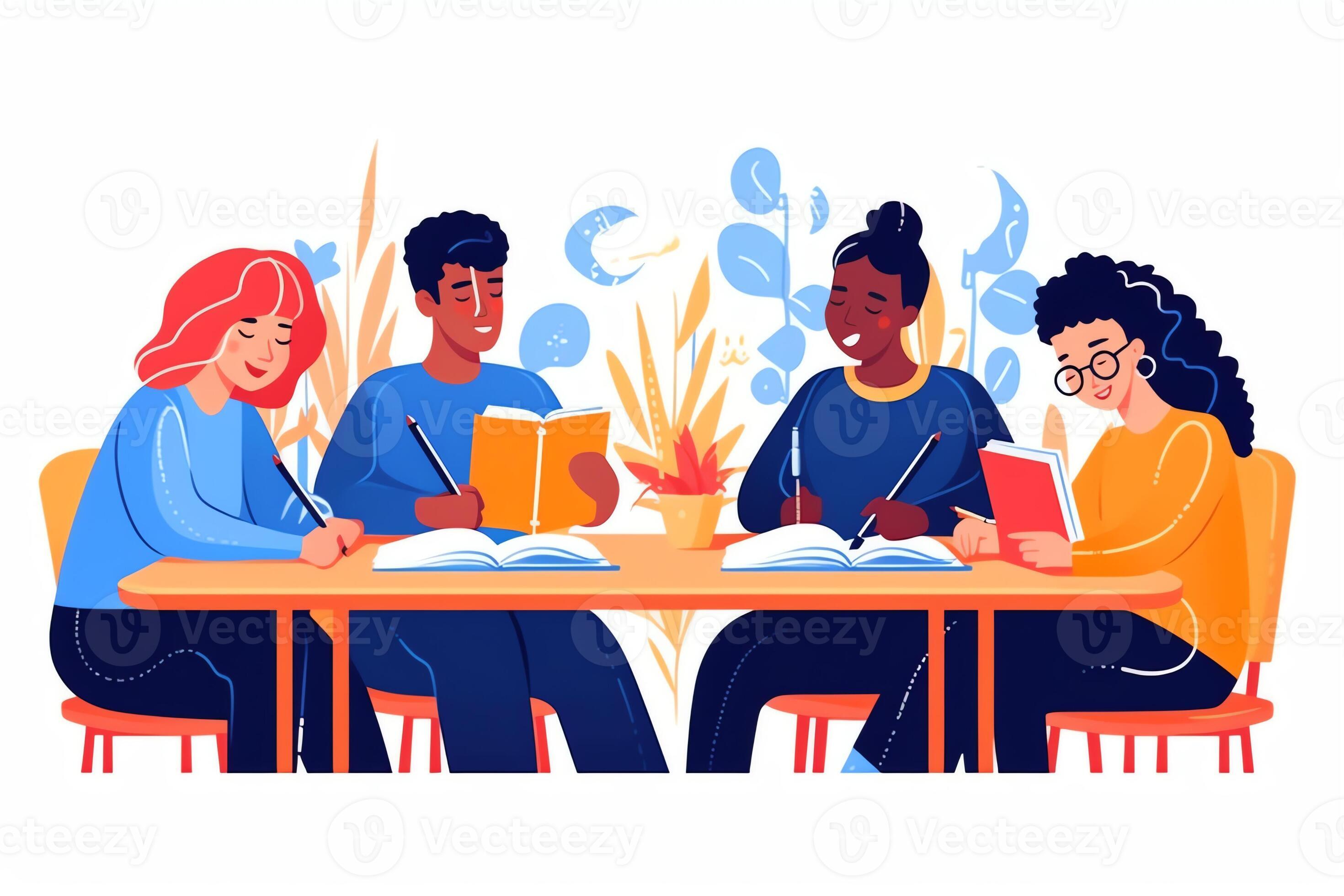 AI Generative Multicultural diverse students sit at shared desk making