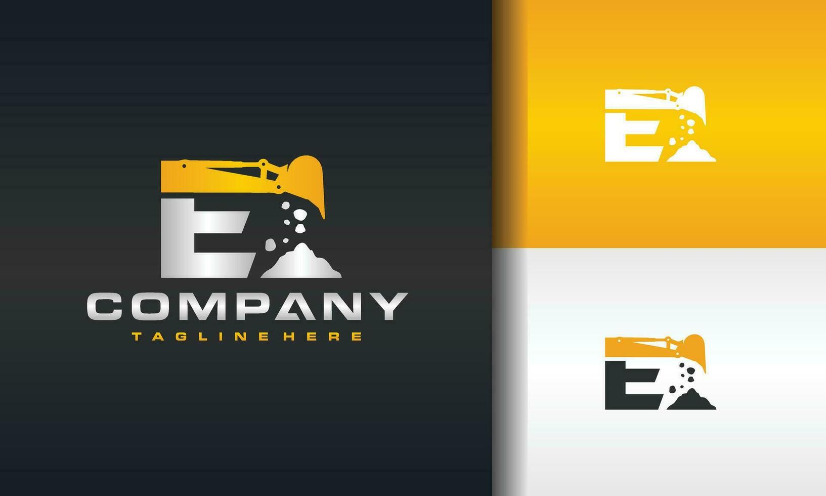 letter E excavator rock logo vector
