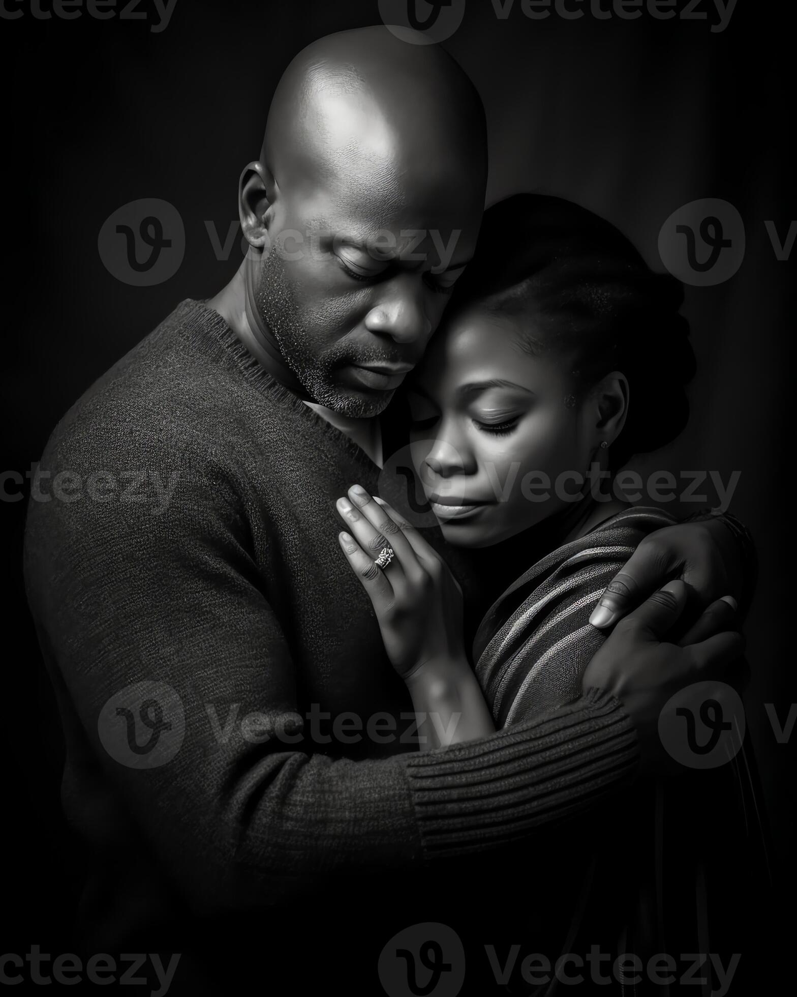 AI Generative Supportive african husband embracing crying wife asking for forgiveness or consoling comforting helping sharing grief or problem apology compassion empathy in black couple relation 26934183 Stock Photo at Vecteezy pic image