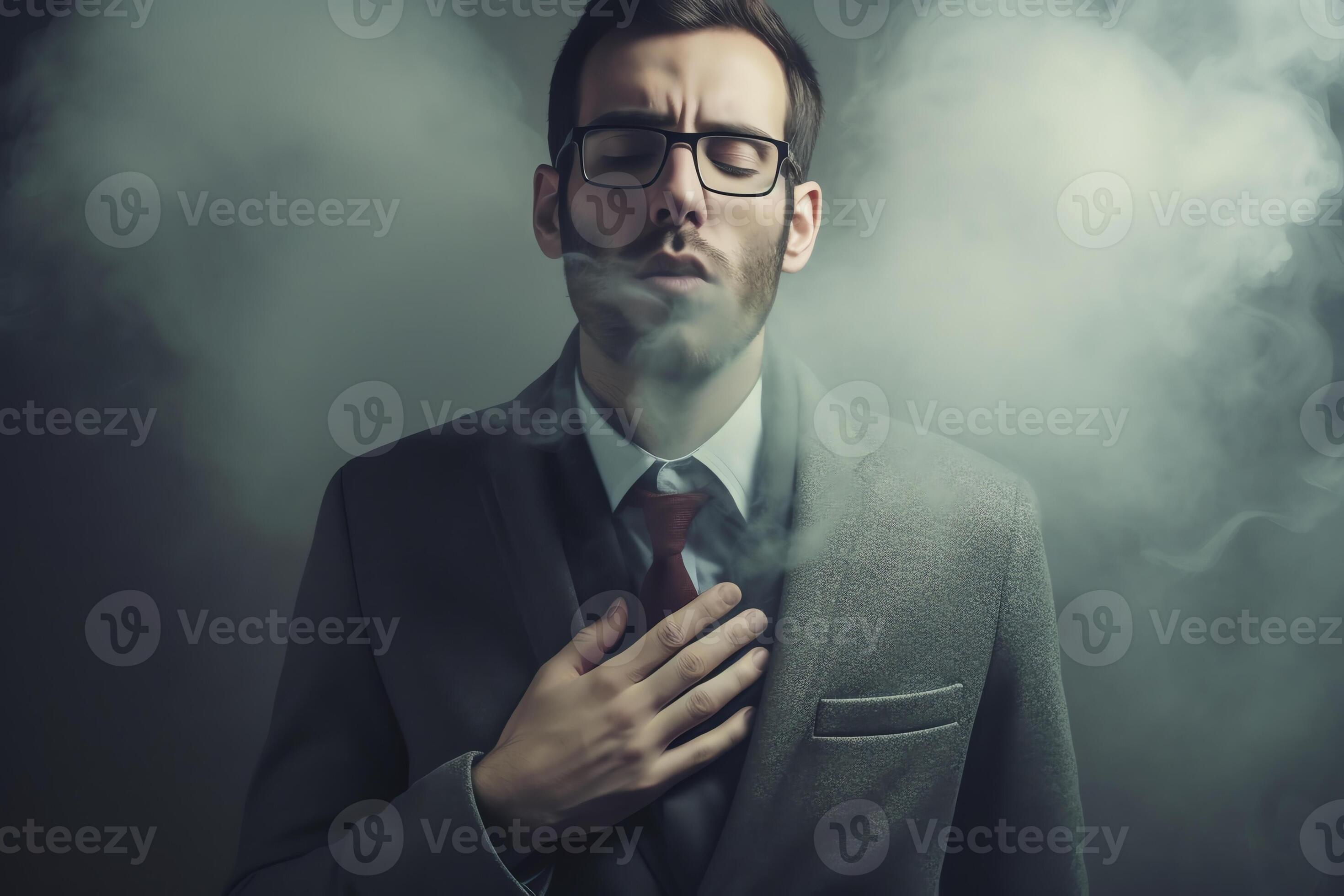 AI Generative Young unhealthy guy in glasses coughing has sore throat