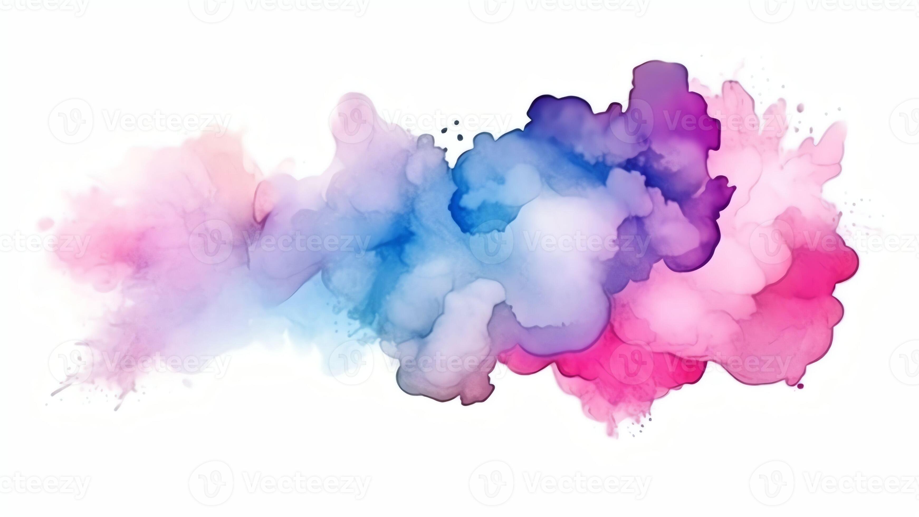 Watercolor ink blue spot on white background with space for text