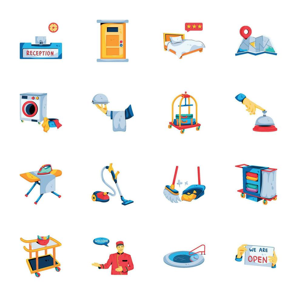 Pack of Hotel Flat Icons vector