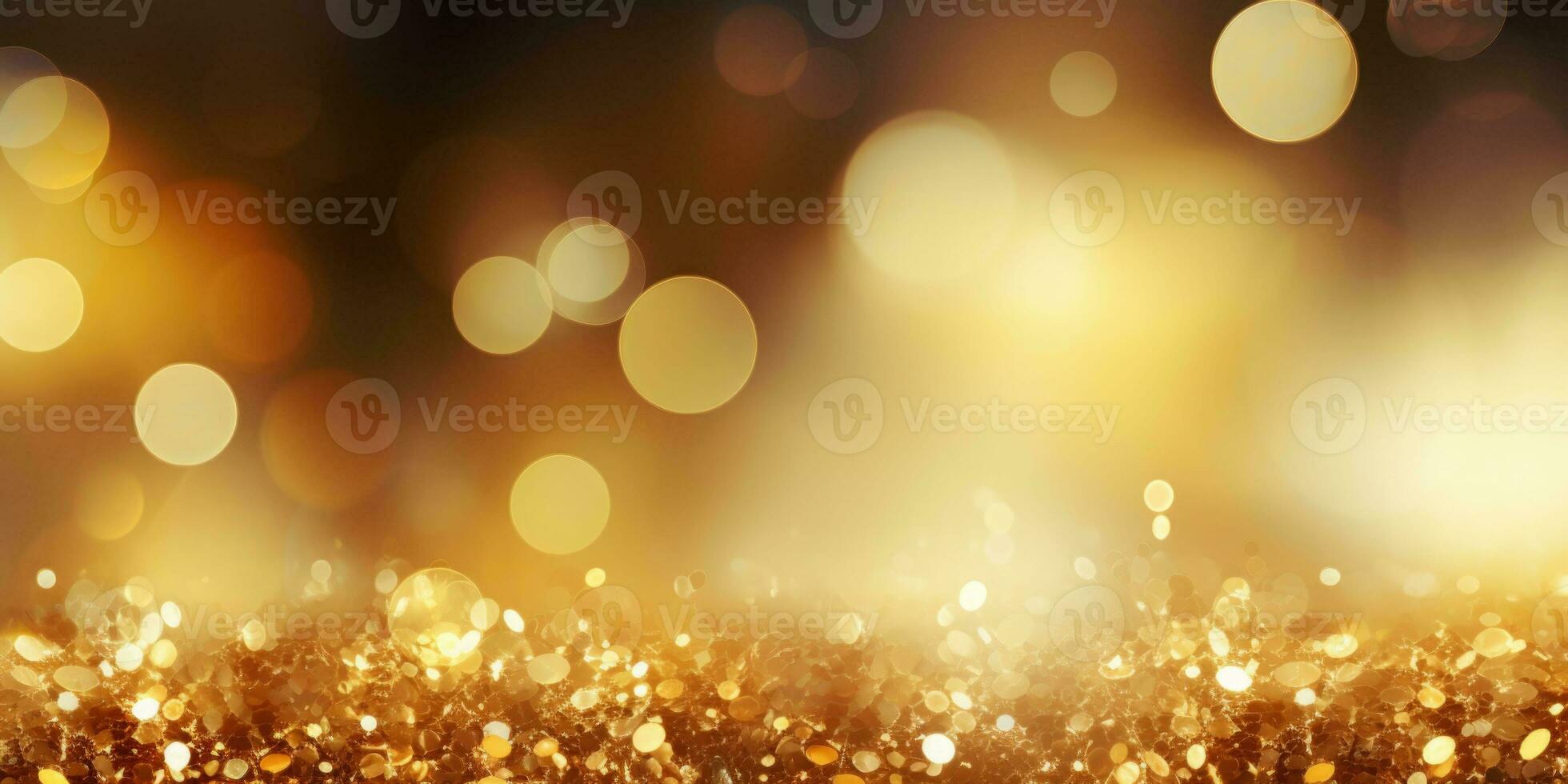Bokeh background in golden in the style of confetti like dots. Glitter and diamond dust. AI generated photo