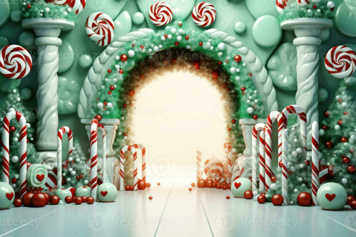 arco hecho de Navidad árbol pelotas y pan de jengibre. verde Navidad decoraciones ai generado foto