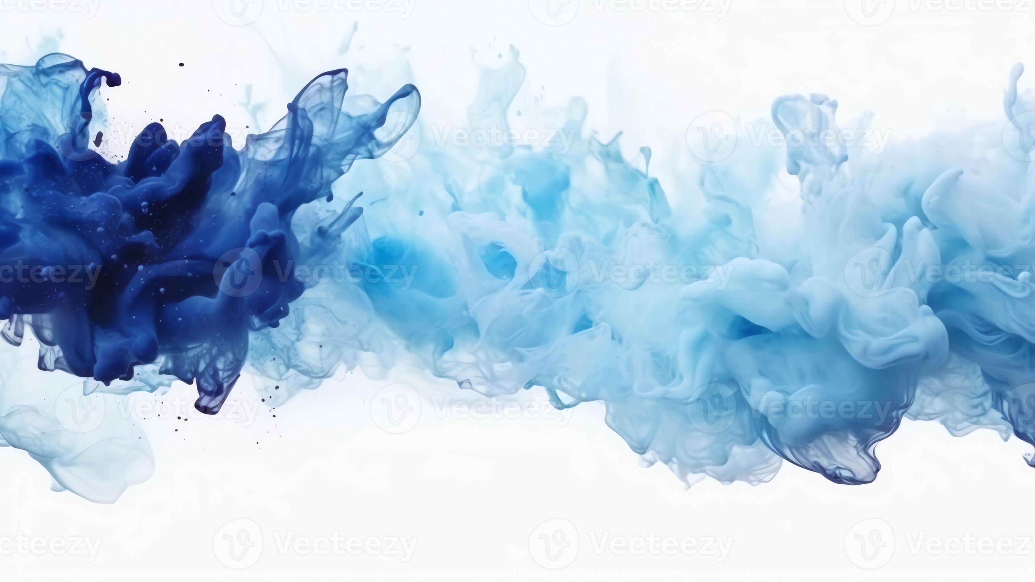 Watercolor ink blue spot on white background with space for text