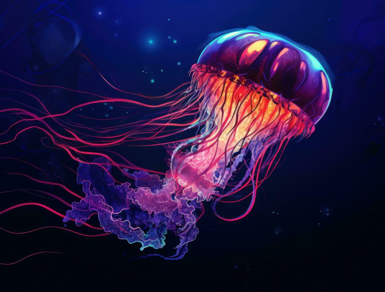 Jellyfish inthe sea. Natural blue background photo