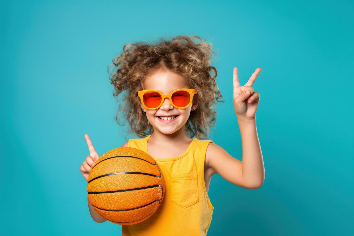 Girl holding a peace sign photo