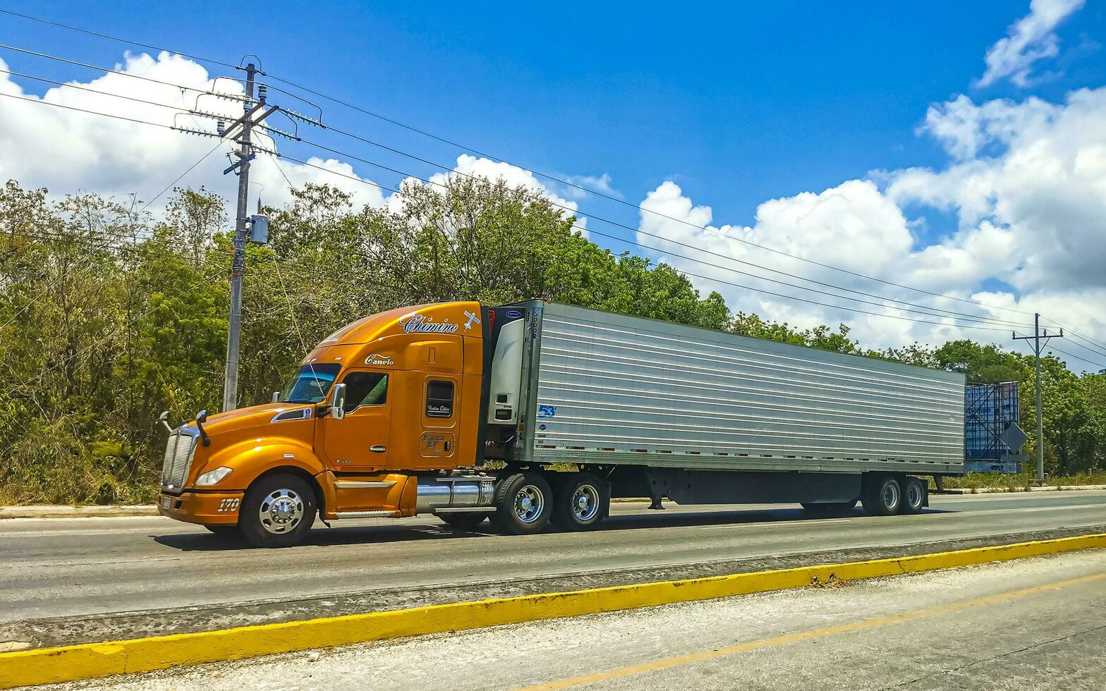 Playa del Carmen Qiuntana Roo Mexico 2023 Various Mexican trucks transporters vans delivery cars in Mexico. photo