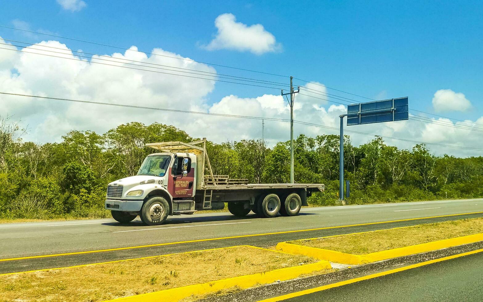 Playa del Carmen Qiuntana Roo Mexico 2023 Various Mexican trucks transporters vans delivery cars in Mexico. photo