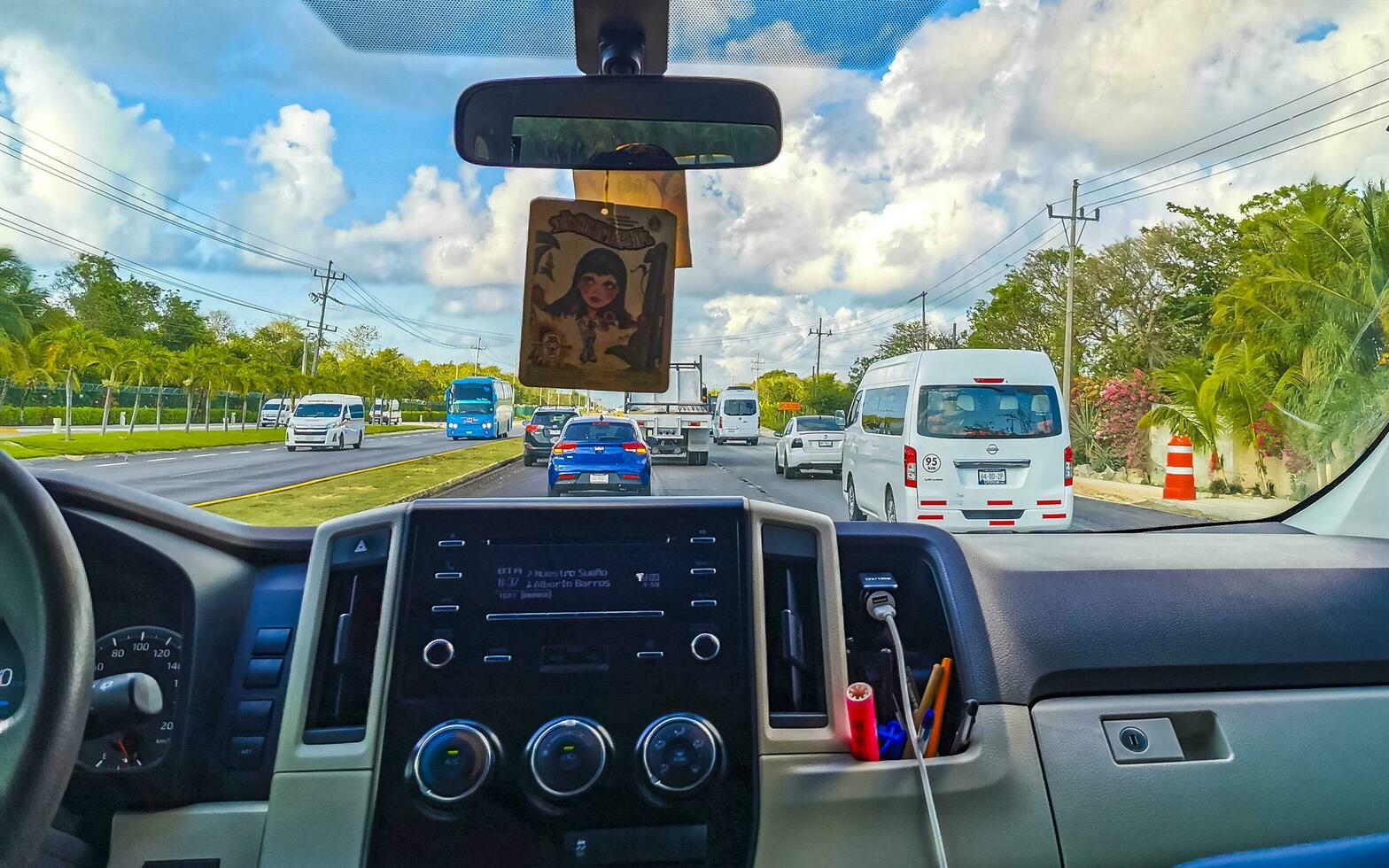 Playa del Carmen Quintana Roo Mexico 2023 Busy road street cars traffic jam Playa del Carmen Mexico. photo