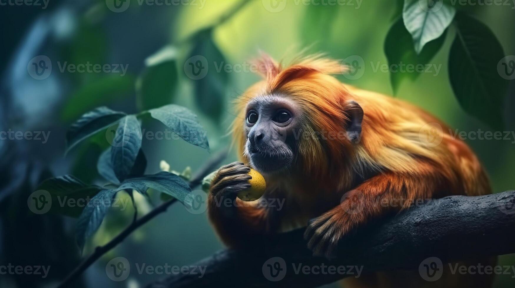 Primates eating fruit on the forest photo
