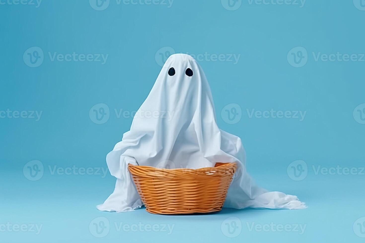 Someone wearing halloween ghost costume made with photo
