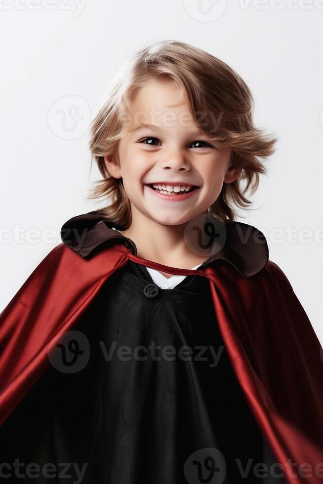 Portrait kid wearing halloween costume made with photo