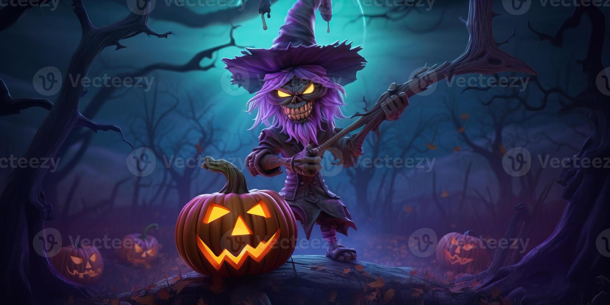 Illustration scary witch with jack o lantern made with Generative AI ...