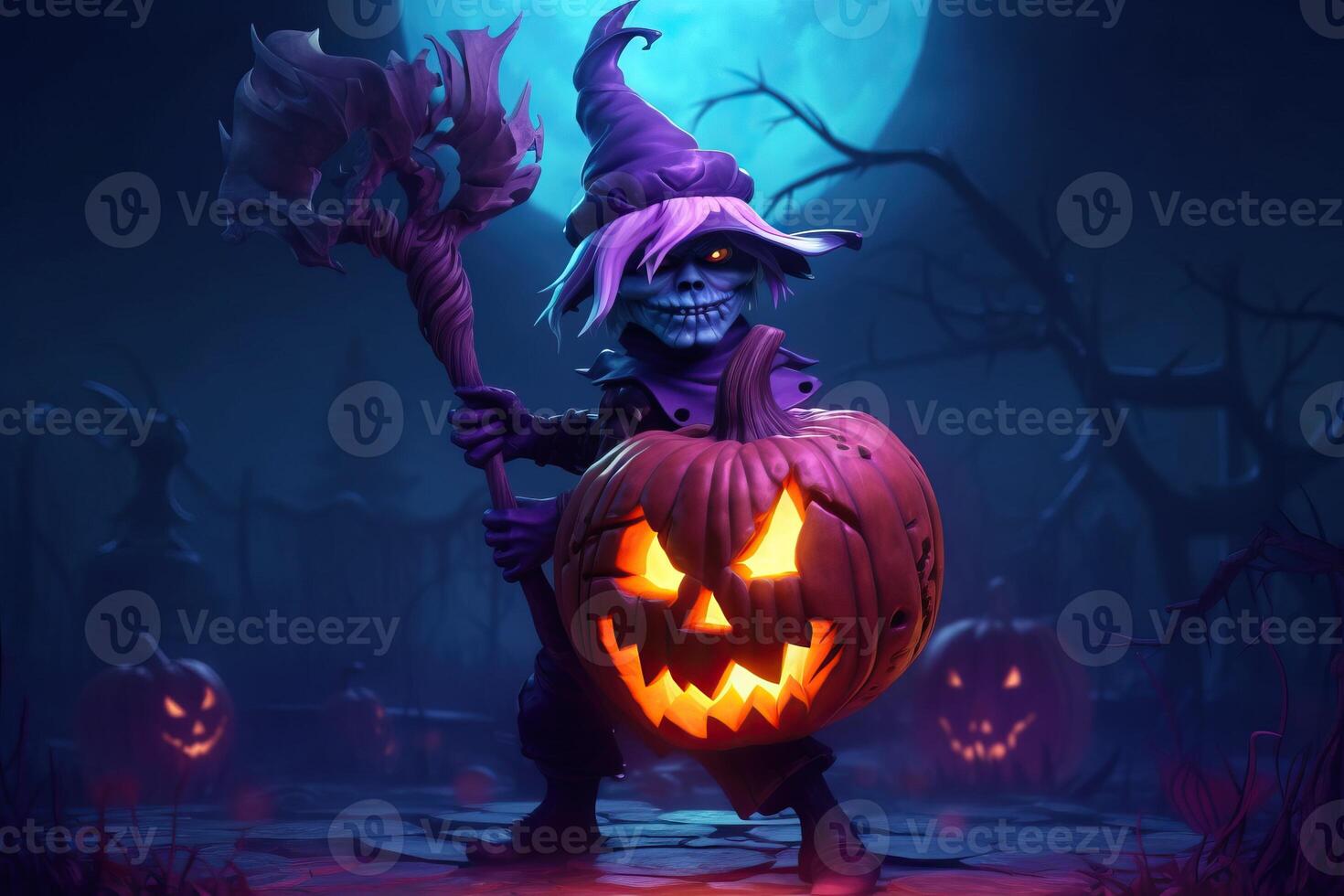 Illustration scary witch with jack o lantern made with Generative AI ...