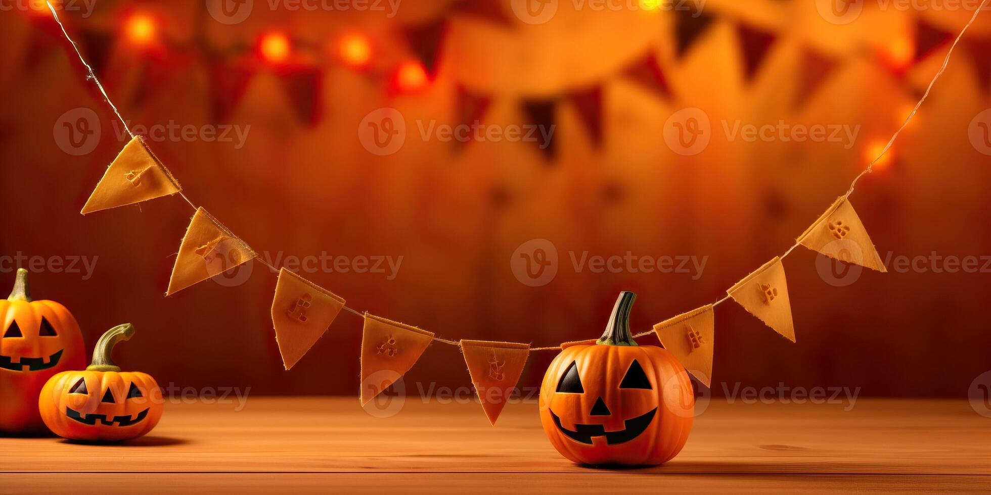 Illustration jack o lantern on the wooden table made with photo