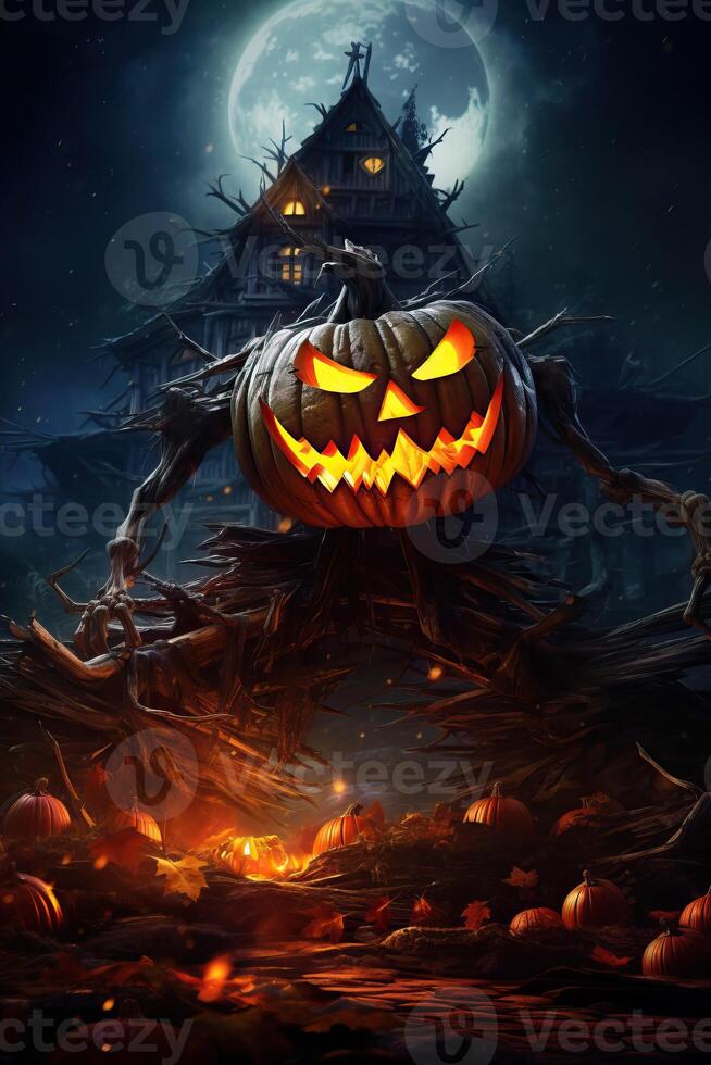 Illustration Scary Jack O Lantern Made With 26944206 Stock Photo At Illustration Scary Jack O Lantern Made With Generative Ai Photo