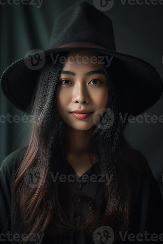 Beautiful woman wearing halloween costume made with photo