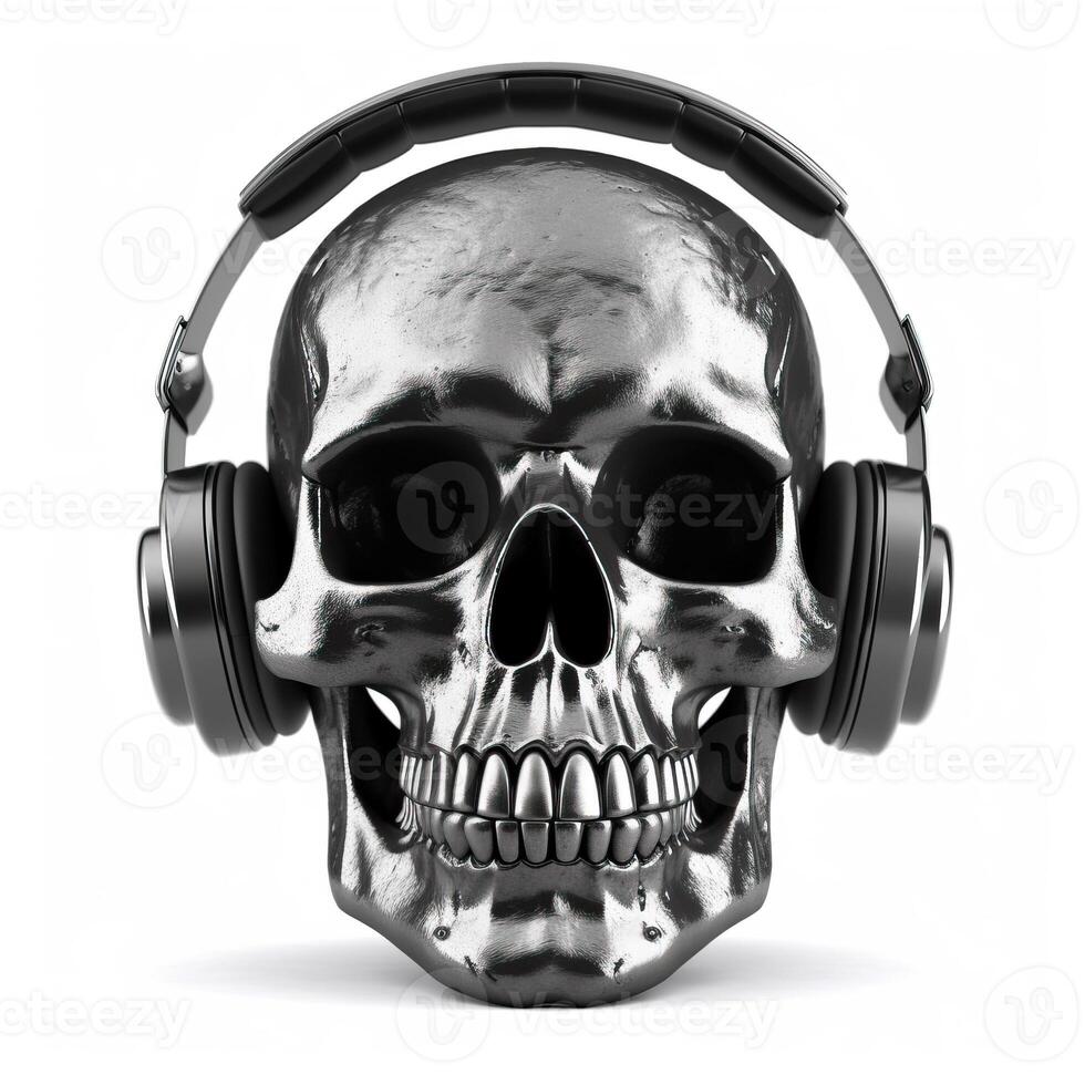Illustration skull wearing headphone isolated on white made with photo