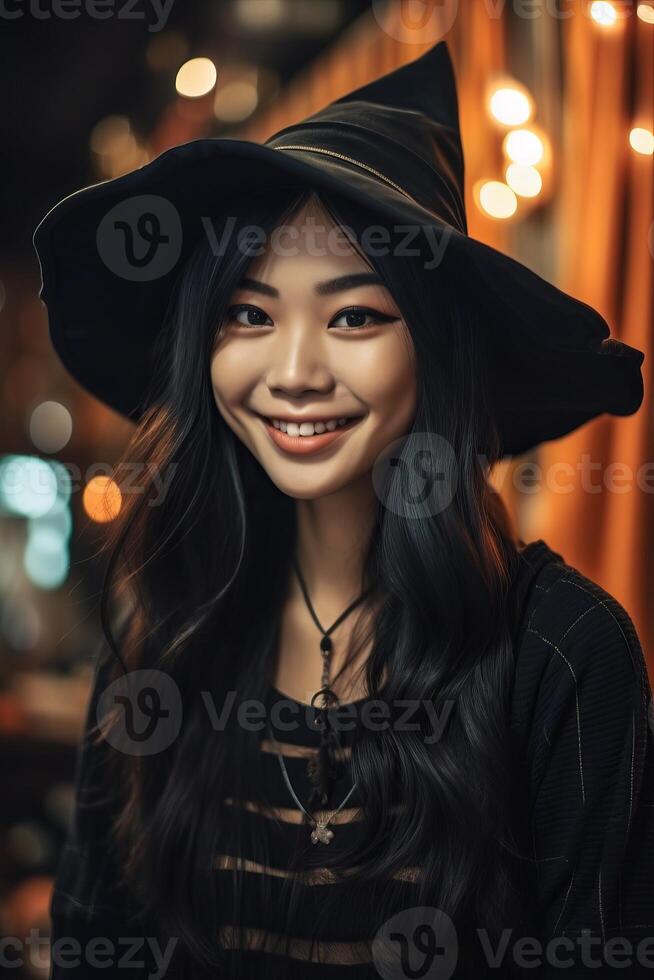 Beautiful woman wearing halloween costume made with photo