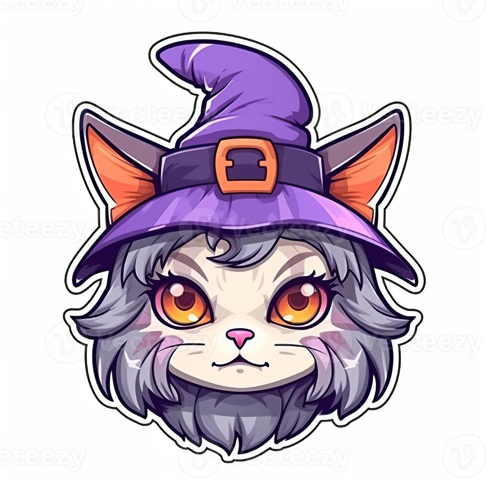 Illustration cute witch cat with hat isolated on white made with photo