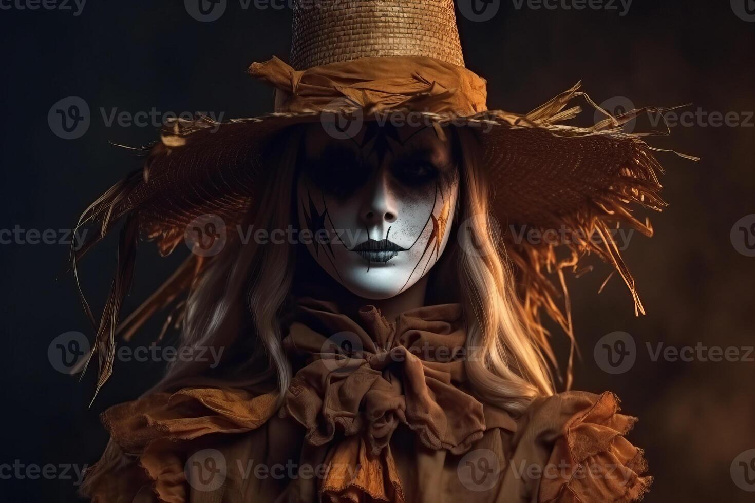 Beautiful woman wearing halloween costume made with photo