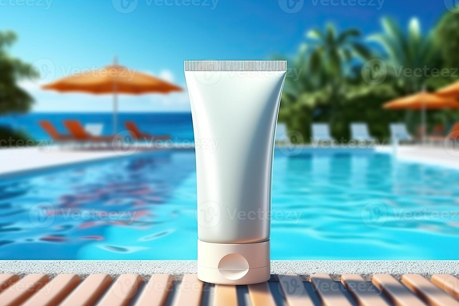 Template for summer product sunscreen white plain with tropical leaf made with Generative AI photo