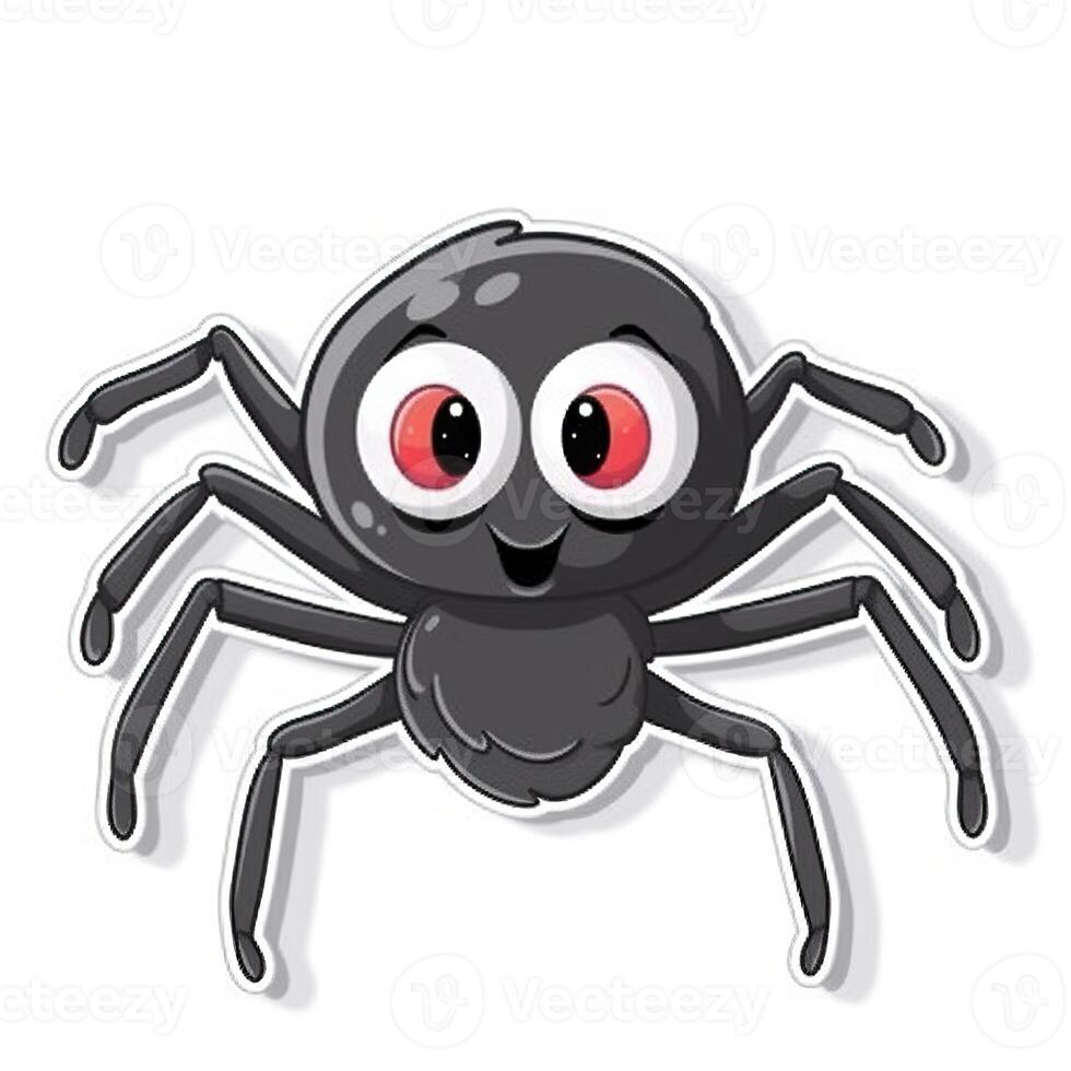 Illustration of adorable cute black spider isolated on white made with photo