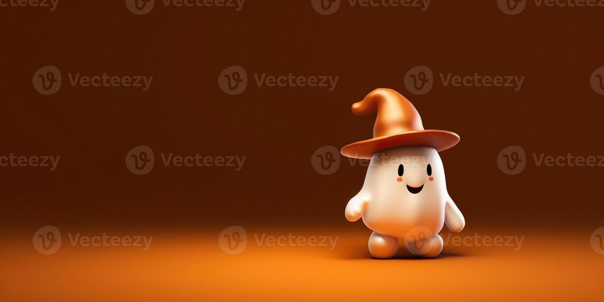 Illustration ute little ghost wearing witch hat made with photo
