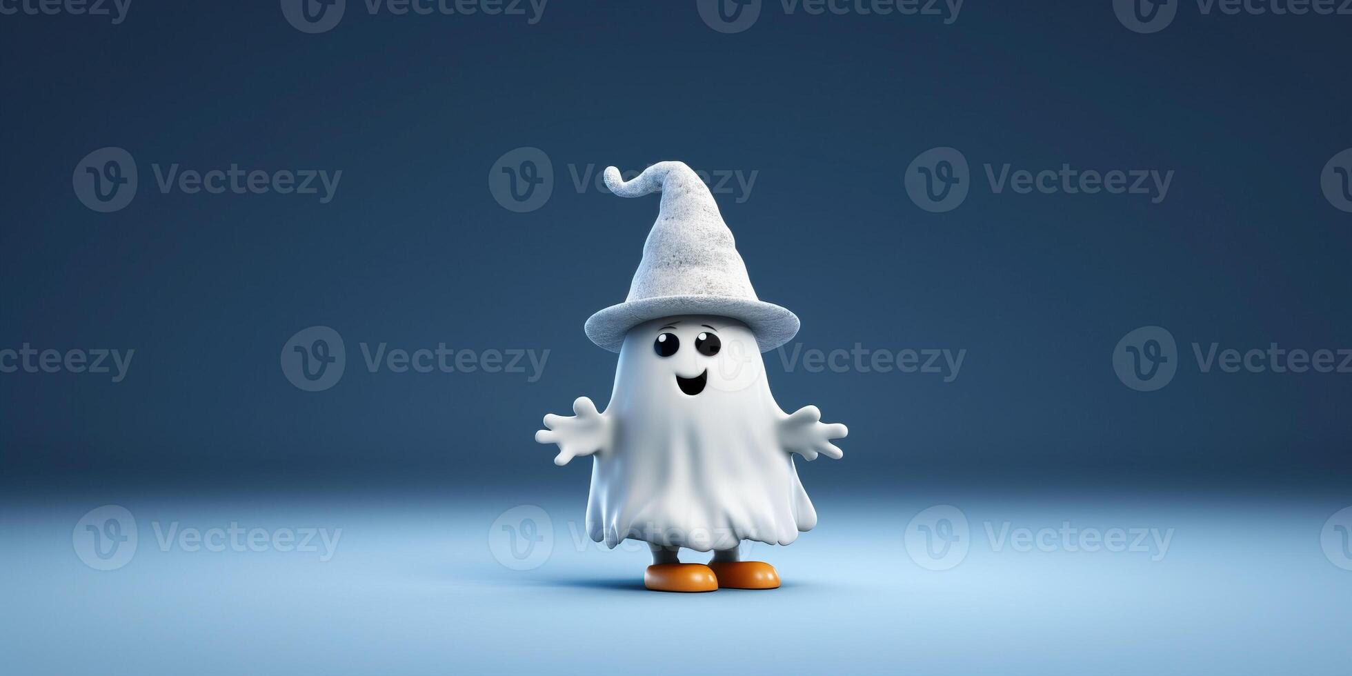 Illustration ute little ghost wearing witch hat made with photo