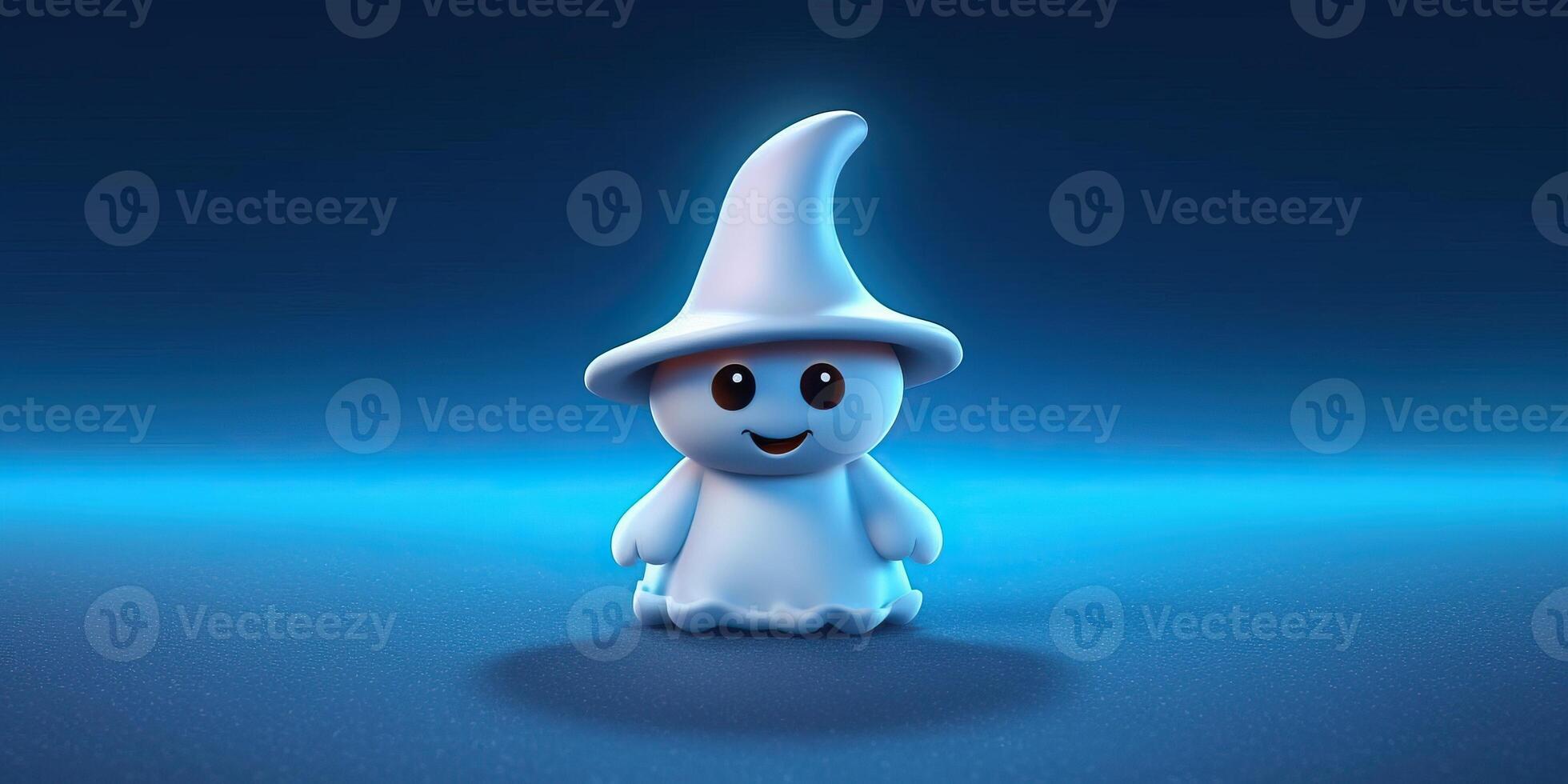 Illustration ute little ghost wearing witch hat made with Generative AI photo