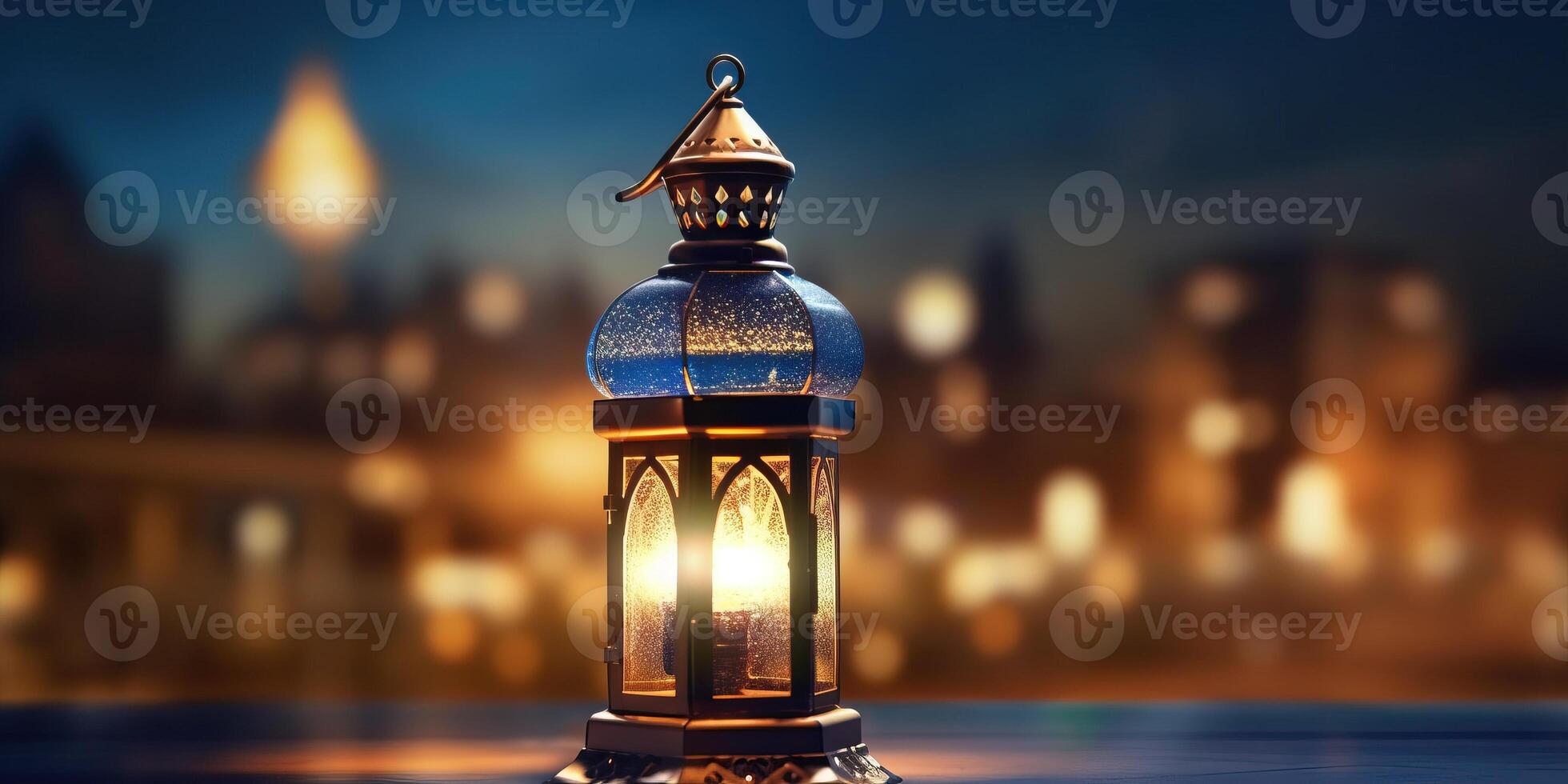 arabic lantern of ramadan celebration background illustration made with Generative AI photo