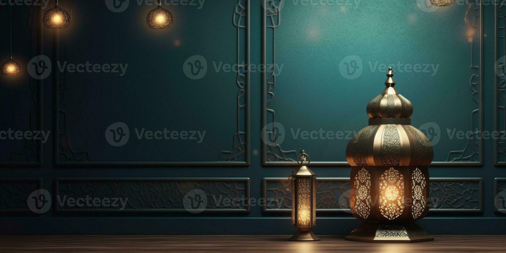 arabic lantern of ramadan celebration background illustration made with Generative AI photo