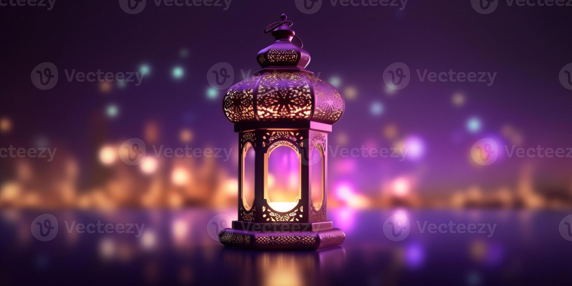 arabic lantern of ramadan celebration background illustration made with Generative AI photo