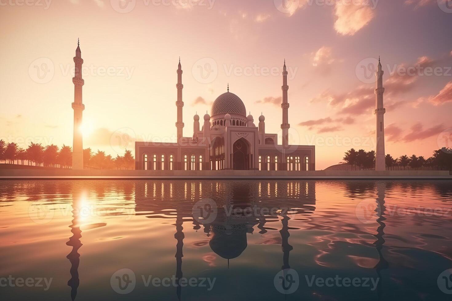 Beautiful serene mosque with light exposure made with photo