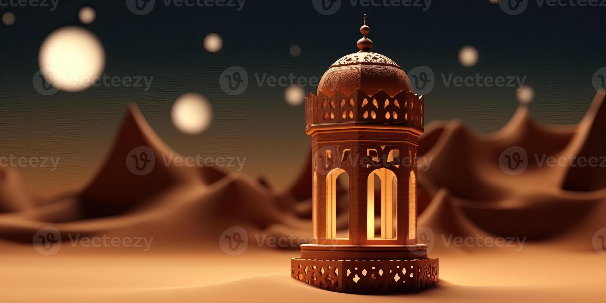 arabic lantern of ramadan celebration background illustration made with Generative AI photo