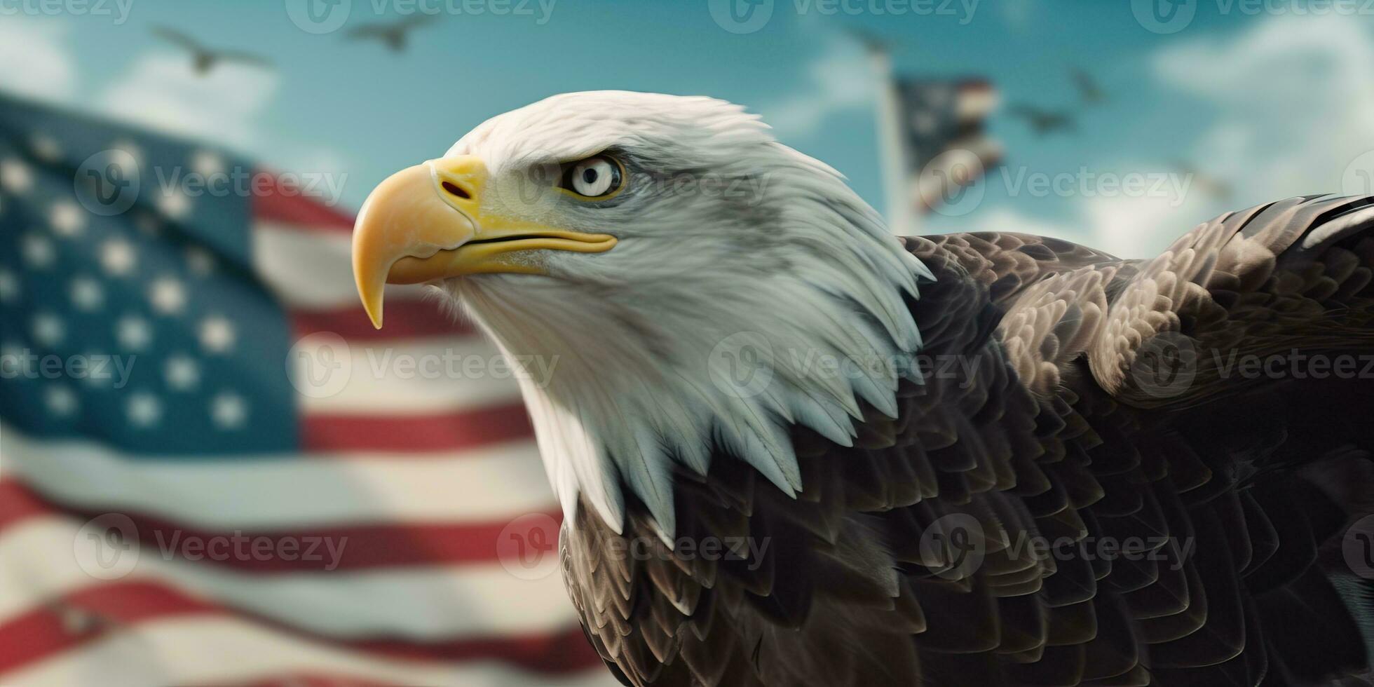 Illustration eagle with United Stated independence day background made with Generative AI photo