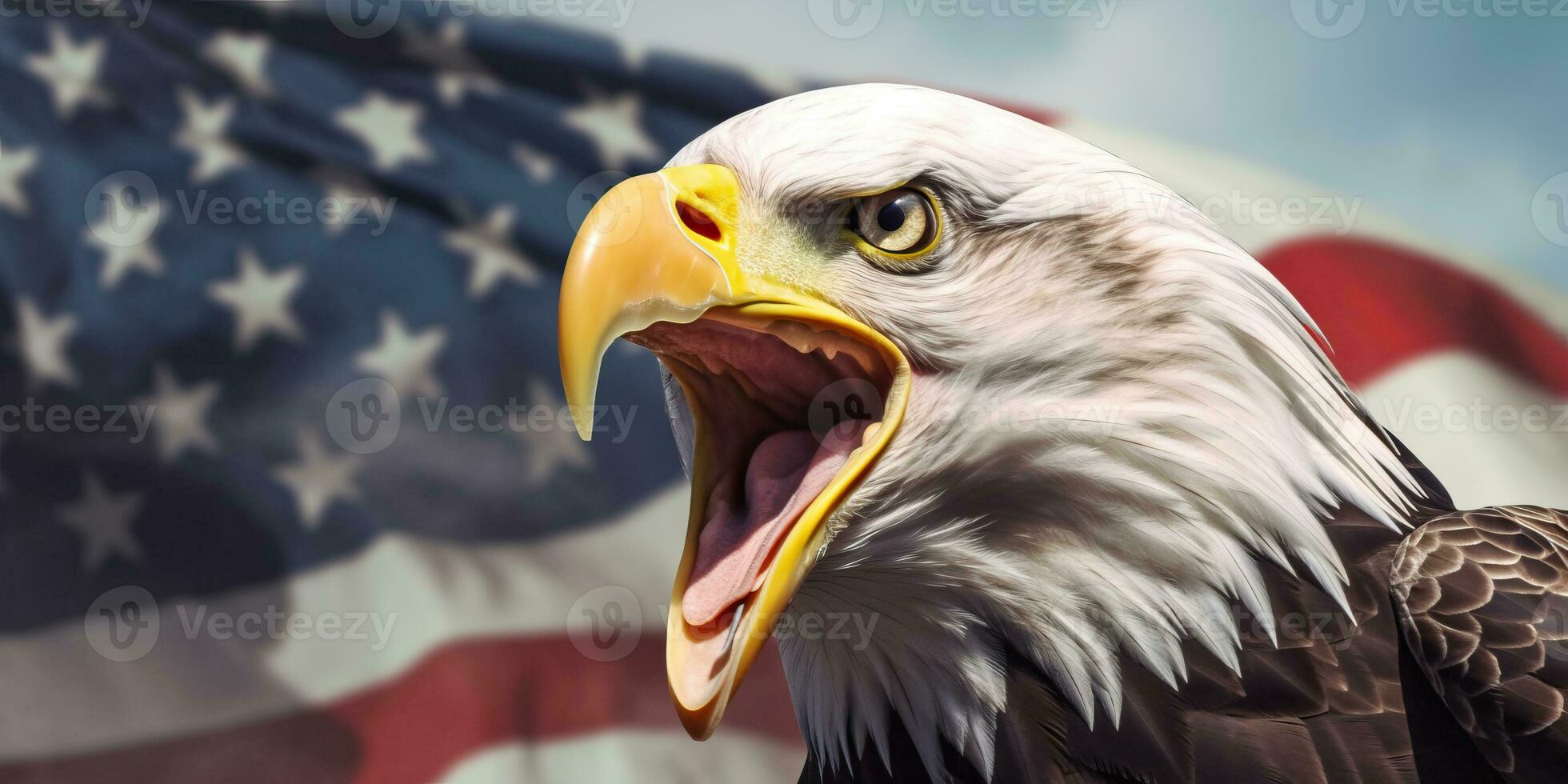 Illustration eagle with United Stated independence day background made with Generative AI photo