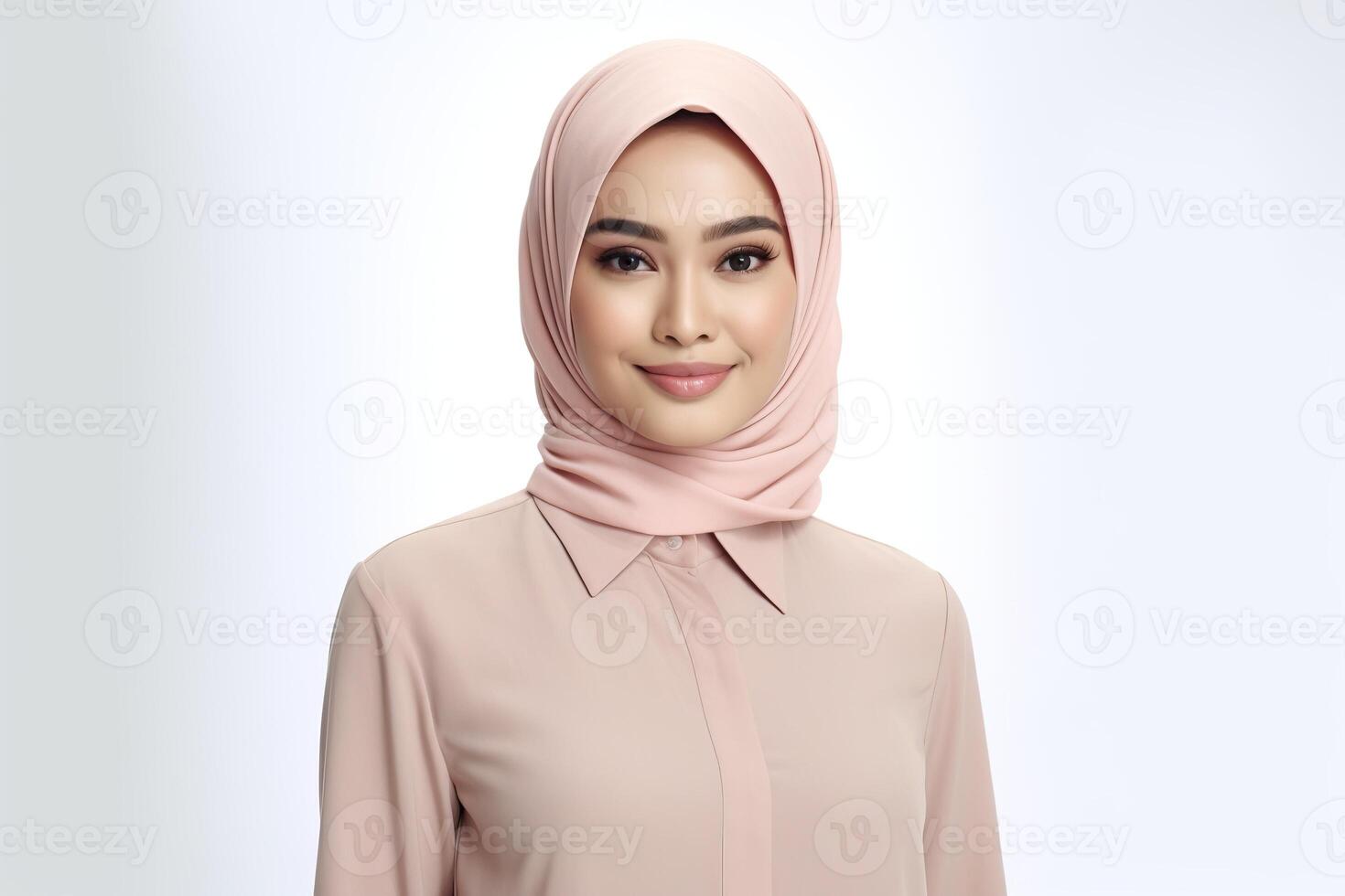 Portrait beautiful woman wearing hijab with light exposure made with photo