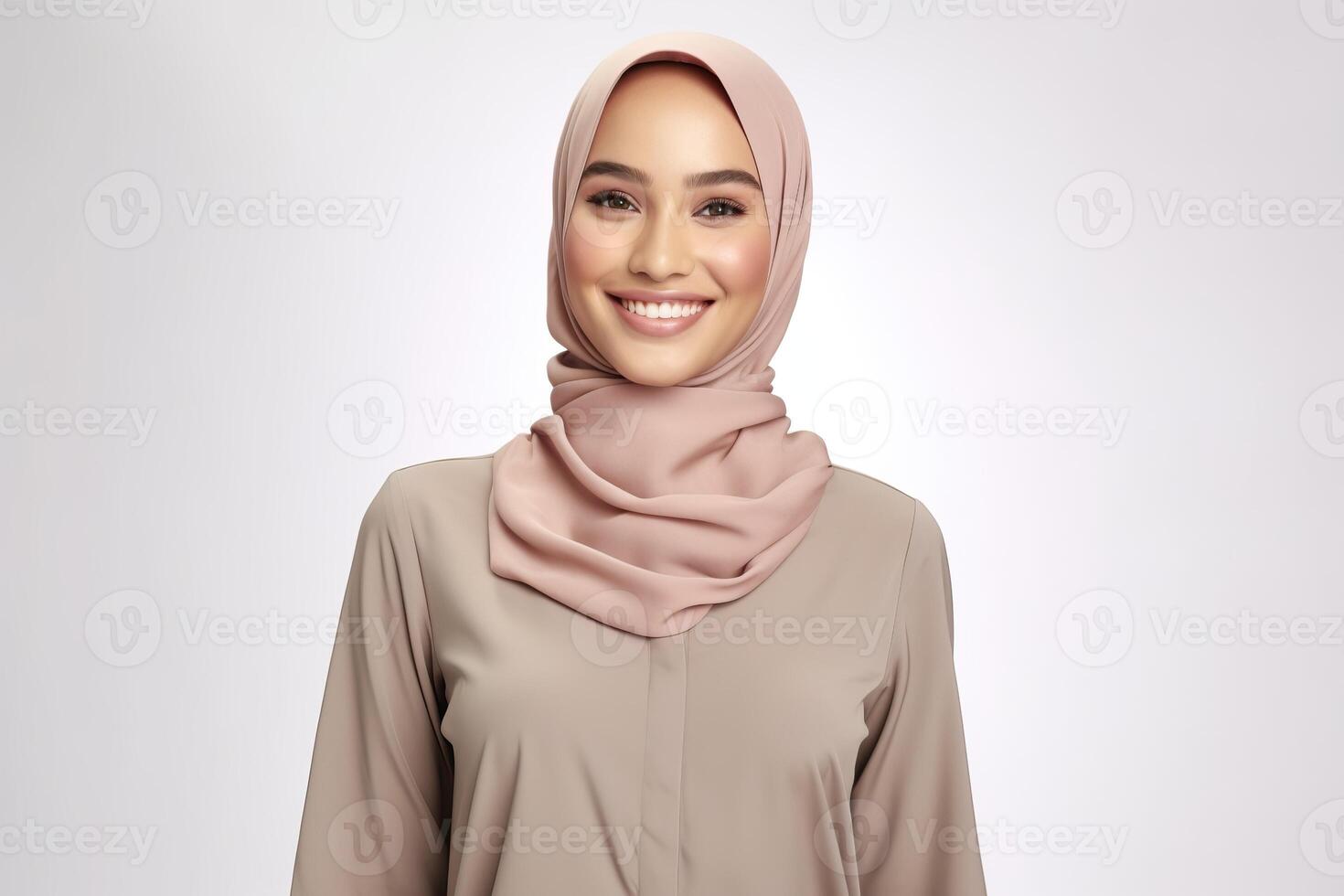 Portrait beautiful woman wearing hijab with light exposure made with photo