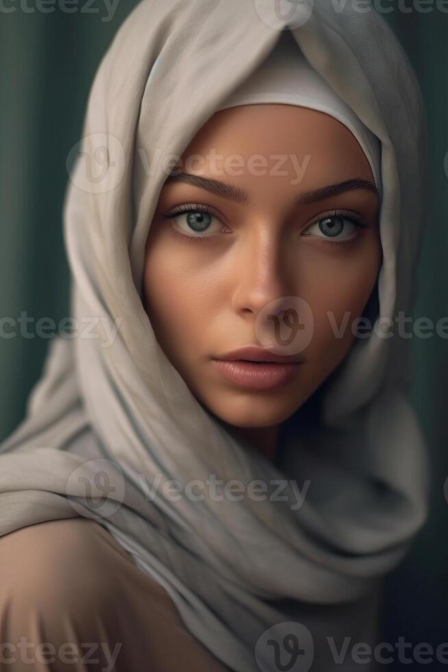 retrato hermosa mujer vistiendo hijab con ligero exposición hecho con generativo ai foto