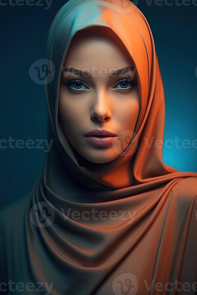Portrait beautiful woman wearing hijab with light exposure made with photo