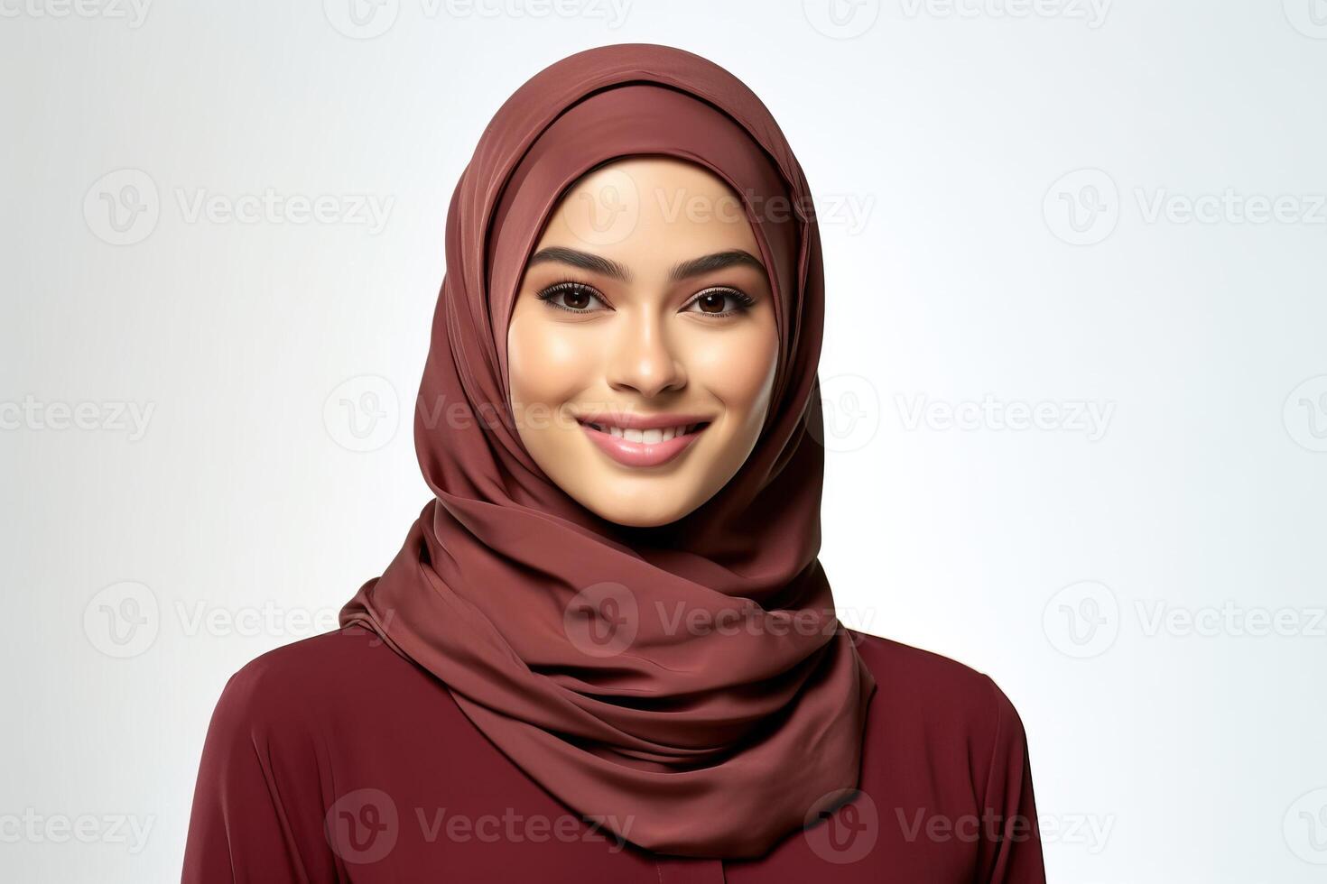 Portrait beautiful woman wearing hijab with light exposure made with photo