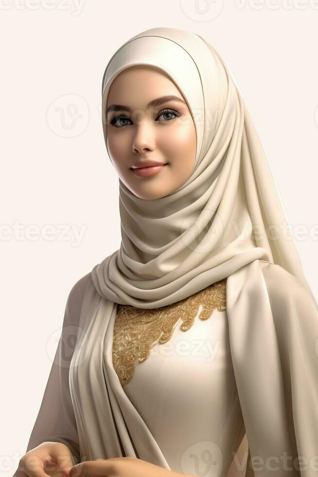 Portrait beautiful woman wearing hijab with light exposure made with Generative AI photo