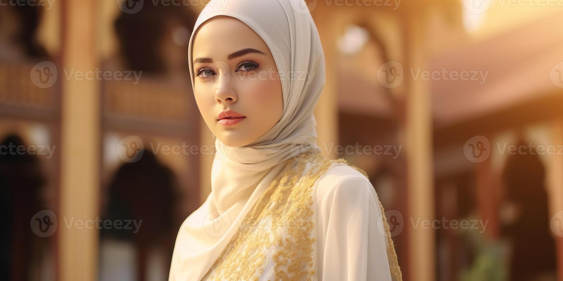 Portrait beautiful woman wearing hijab with light exposure made with photo