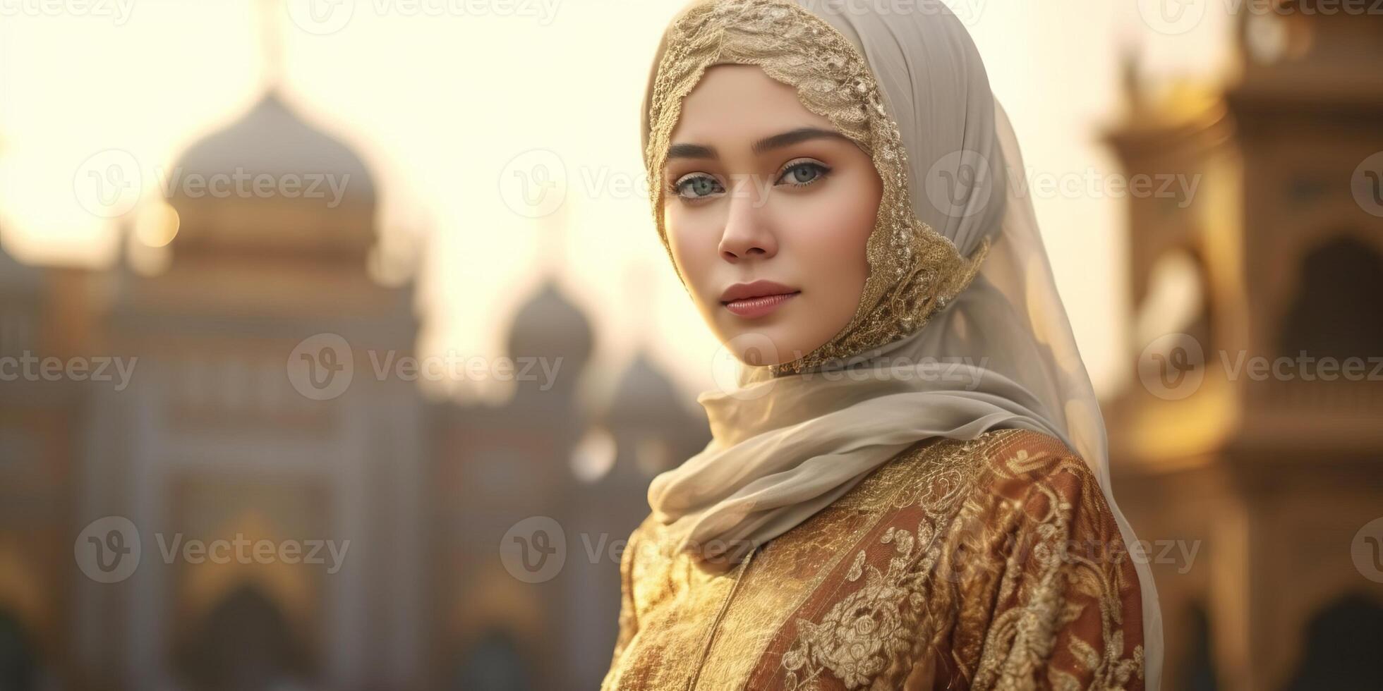 Portrait beautiful woman wearing hijab with light exposure made with photo