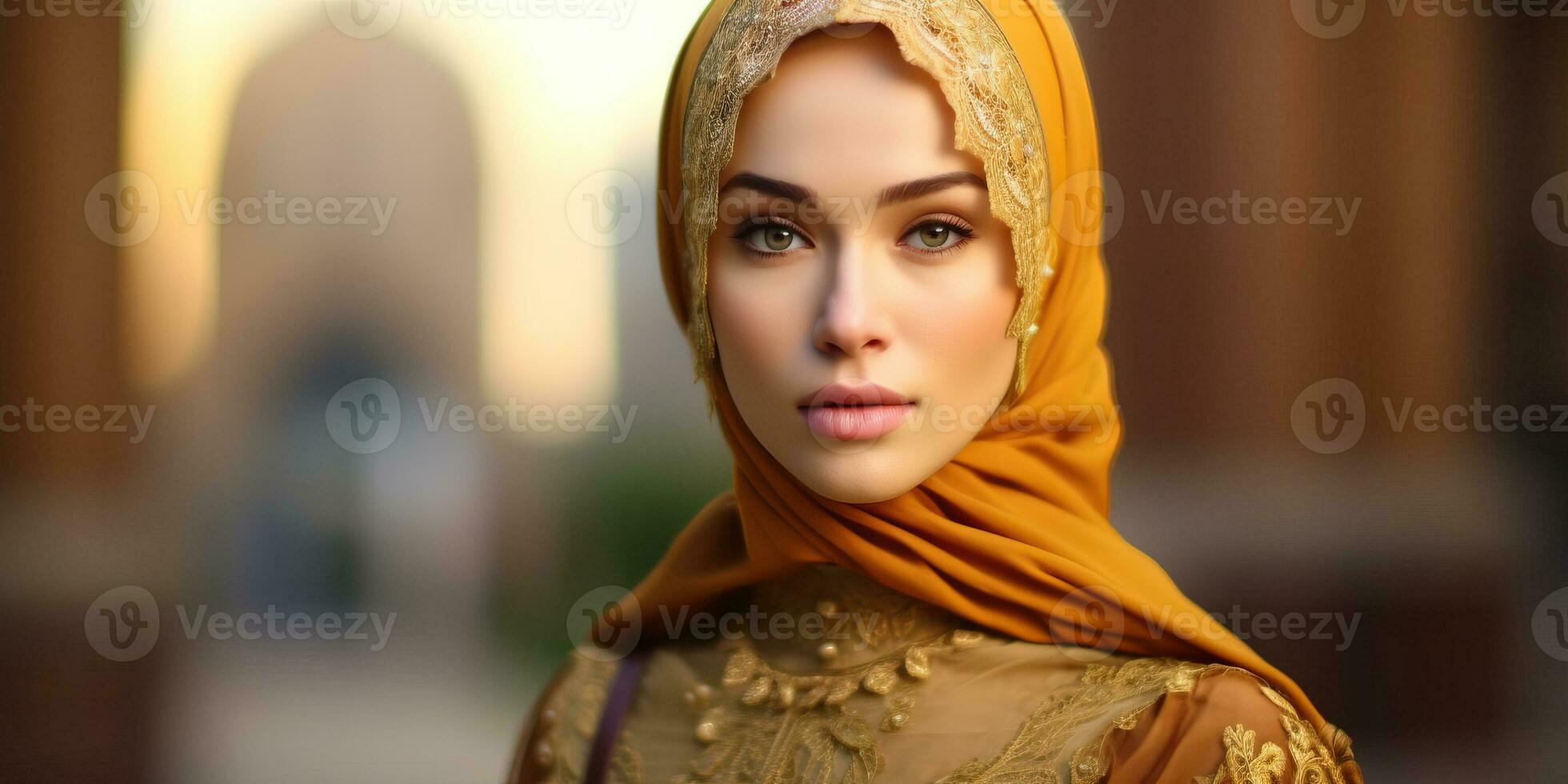 retrato hermosa mujer vistiendo hijab con ligero exposición hecho con generativo ai foto