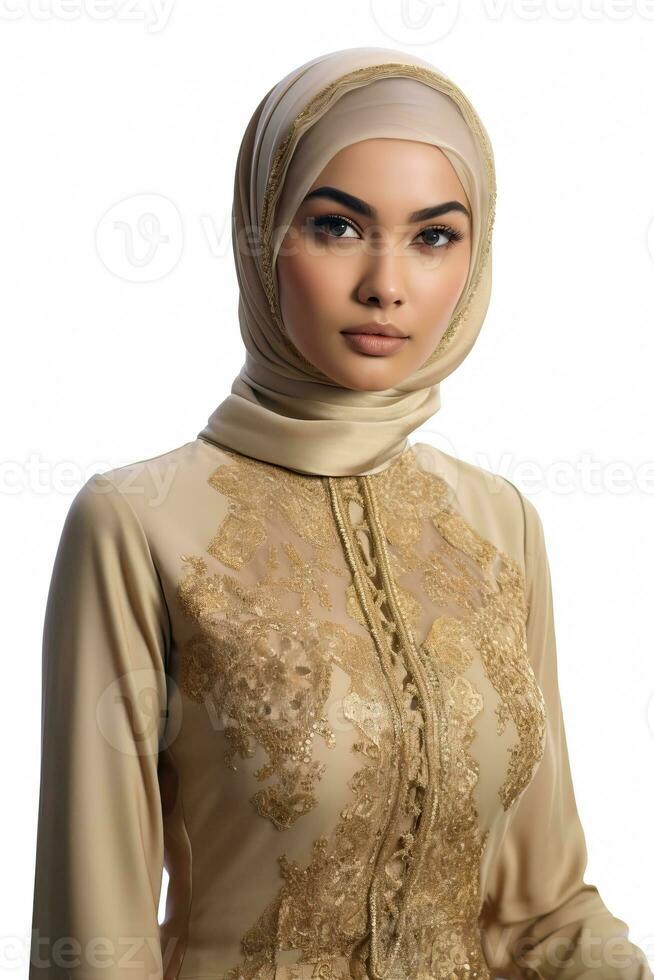 retrato hermosa mujer vistiendo hijab con ligero exposición hecho con generativo ai foto